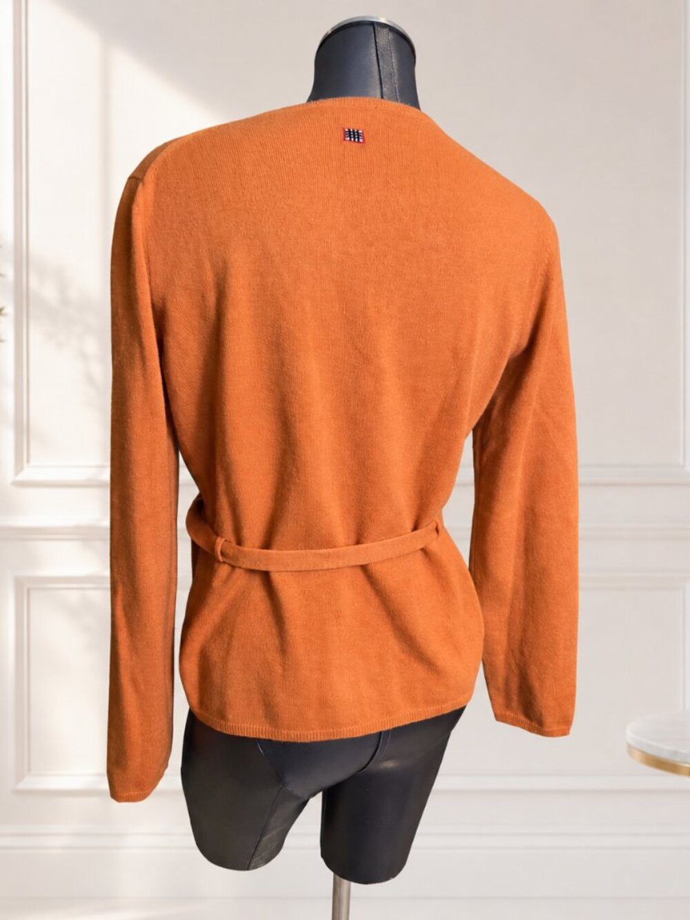 Burberry London 100% Cashmere Belted Cardigan Orange Size L Made in Italy - Picture 2 of 10